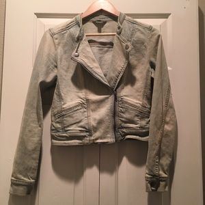 Light Wash Denim Moto Jacket S